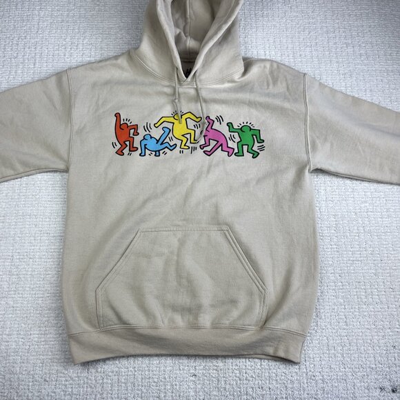 Keith Haring Foundation Sweatshirt Mens M Cream Off-white Graphic Print Hoodie - Picture 9 of 16